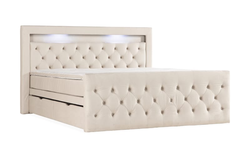 Altaneira Täydellinen Sänkypaketti laatikkosäilytyksellä LED-valaistus 180x200 - Beige - Huonekalut - Sänky - Sängyt säilytystilalla