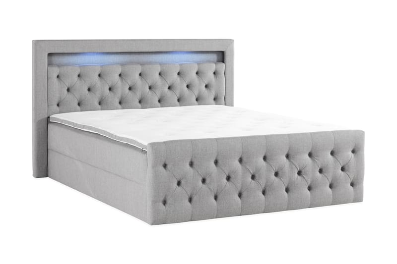 Altaneira Täydellinen Sänkypaketti nostosäilytyksellä LED-valaistus 160x200 - Harmaa - Huonekalut - Sänky - Sängyt säilytystilalla