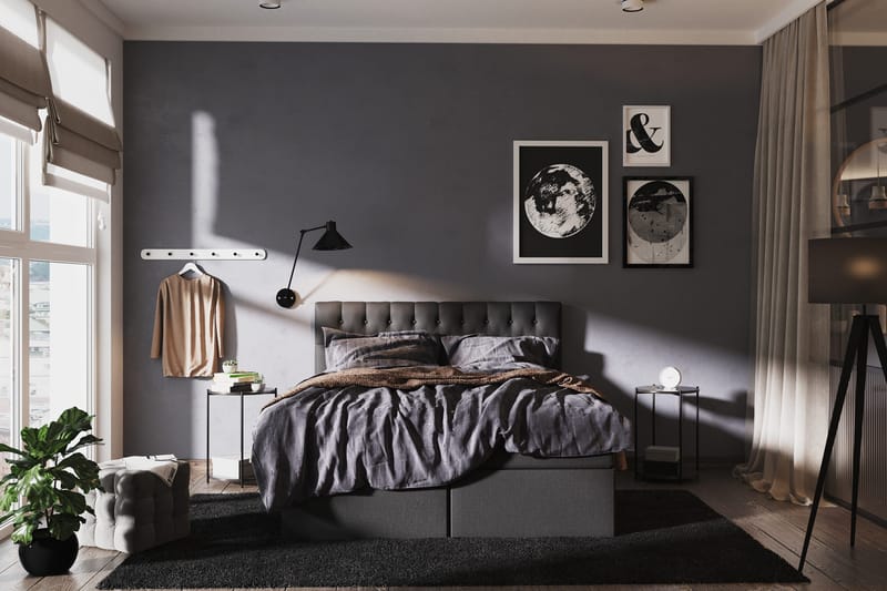 Boxy sänky säilytyksellä 160x200 cm kangasta petauspatjalla kovuusaste kova - Musta - Huonekalut - Sänky - Sängyt säilytystilalla
