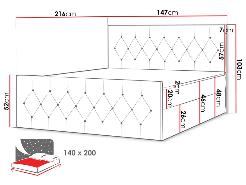 Jenkkisänky 147x216 cm - Punainen - Huonekalut - Sänky - Sängyt säilytystilalla