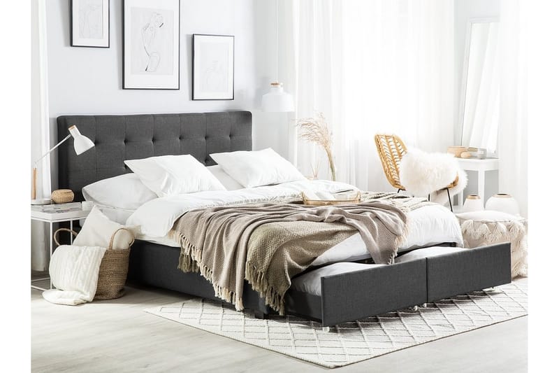 Parisänky Mooneyrow säilytyksellä 160x200 - Harmaa - Huonekalut - Sänky - Sängyt säilytystilalla - Parisänky säilytystilalla