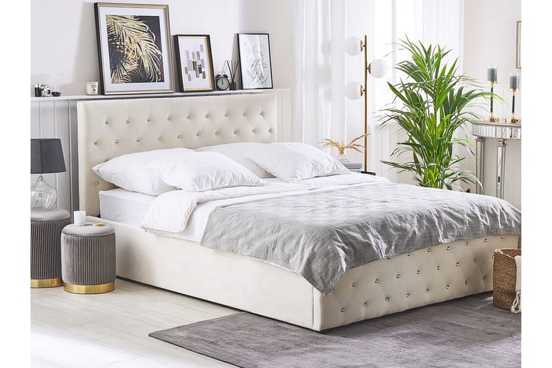 Säilytyssänky Bovelles 140x200 cm - Sametti/Beige - Huonekalut - Sänky - Sänkykehikot & sängynrungot