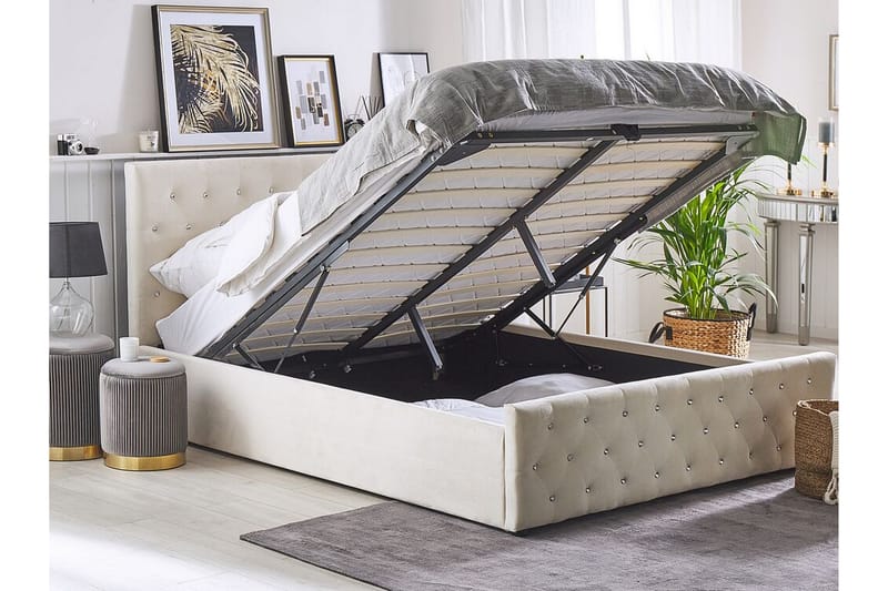 Säilytyssänky Bovelles 140x200 cm - Sametti/Beige - Huonekalut - Sänky - Sänkykehikot & sängynrungot