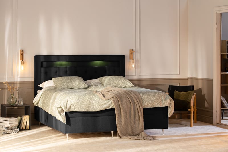 Säilytyssänky Alessia LED-valaistuksella 180x200 cm - Musta - Huonekalut - Sänky - Sängyt säilytystilalla