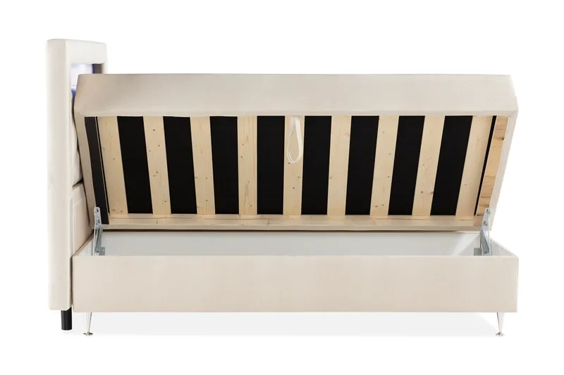 Säilytyssänky Alessia LED-valaistuksella 180x200 cm Sametti - Beige - Huonekalut - Sänky - Sängyt säilytystilalla