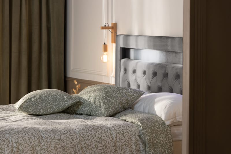 Säilytyssänky Alessia LED-valaistuksella 180x200 cm Sametti - Vaaleanharmaa - Huonekalut - Sänky - Sängyt säilytystilalla