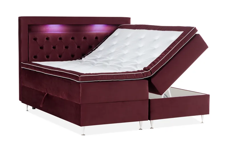 Säilytyssänky Alessia LED-valaistuksella 180x200 cm Sametti - Punainen - Huonekalut - Sänky - Sängyt säilytystilalla