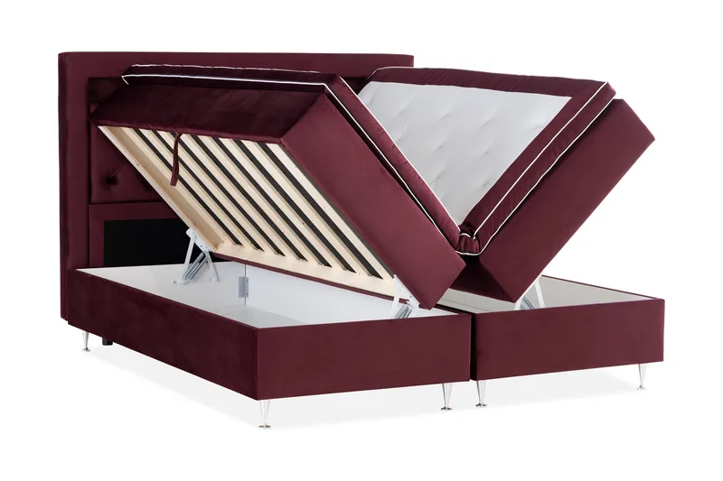 Säilytyssänky Alessia LED-valaistuksella 180x200 cm Sametti - Punainen - Huonekalut - Sänky - Sängyt säilytystilalla