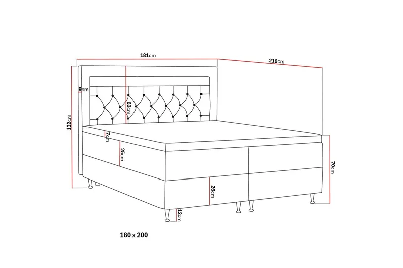 Säilytyssänky Alessia LED-valaistuksella 180x200 cm Sametti - Punainen - Huonekalut - Sänky - Sängyt säilytystilalla