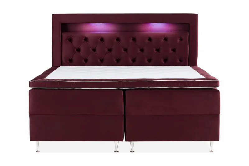Säilytyssänky Alessia LED-valaistuksella 180x200 cm Sametti - Punainen - Huonekalut - Sänky - Sängyt säilytystilalla