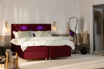 Säilytyssänky Alessia LED-valaistuksella 180x200 cm Sametti - Punainen - Huonekalut - Sänky - Sängyt säilytystilalla