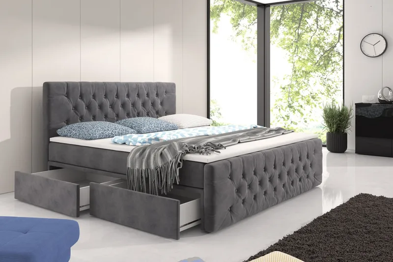 Säilytyssänky Alessio Harmaa + jalkapääty - 180x200 - Huonekalut - Sänky - Sängyt säilytystilalla