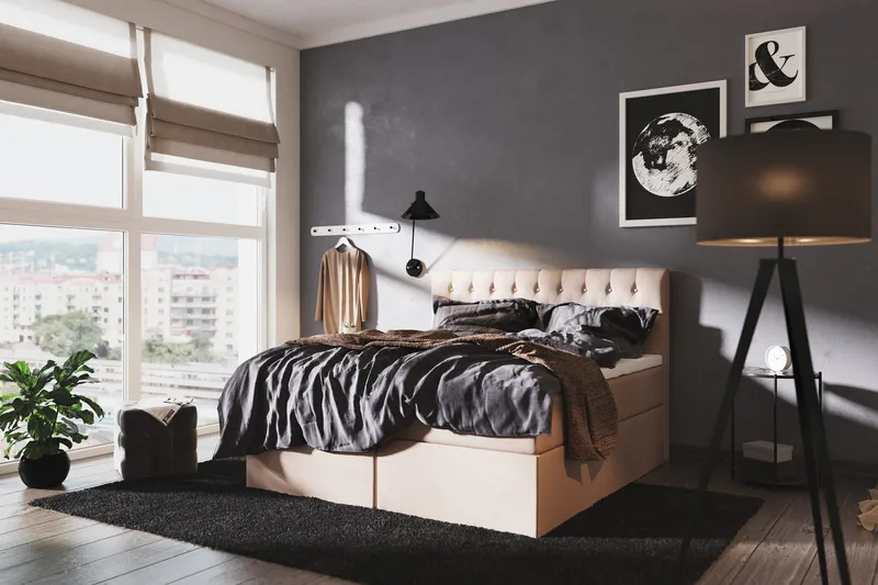 Säilytyssänky Boxy 160x200 cm Beige - Huonekalut - Sänky - Sängyt säilytystilalla