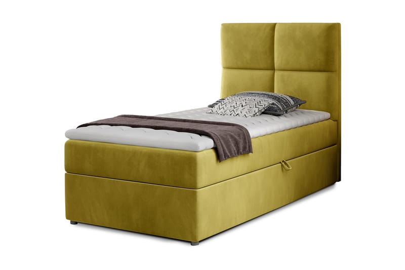 Säilytyssänky Lomagna 90x200 cm Ruudullinen - Keltainen - Huonekalut - Sänky - Sängyt säilytystilalla - Parisänky säilytystilalla