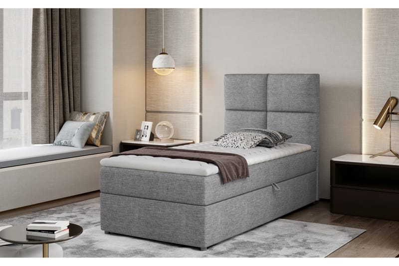 Säilytyssänky Lomagna 90x200 cm Ruutu - Harmaa - Huonekalut - Sänky - Sängyt säilytystilalla