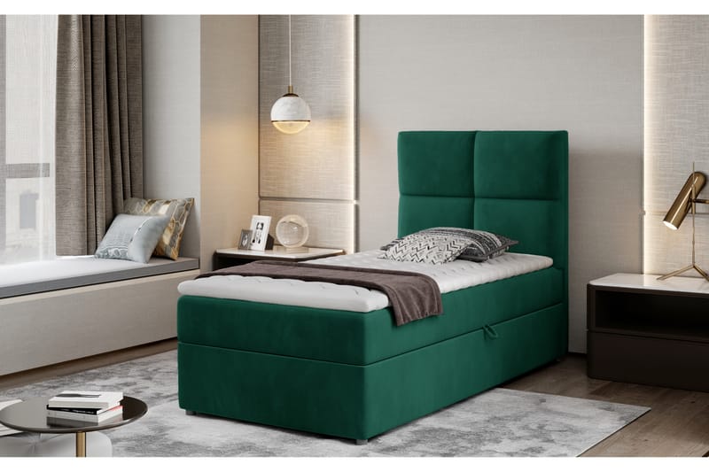 S�äilytyssänky Lomagna 90x200 cm Ruutu - Vihreä - Huonekalut - Sänky - Sängyt säilytystilalla - Parisänky säilytystilalla