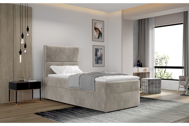 Säilytyssänky Lomagna 90x200 cm Pystyommel - Beige - Huonekalut - Sänky - Sängyt säilytystilalla