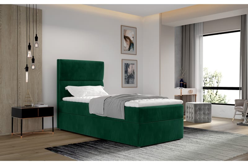 Säilytyssänky Lomagna 90x200 cm Pystyommel - Vihreä - Huonekalut - Sänky - Sängyt säilytystilalla - Parisänky säilytystilalla