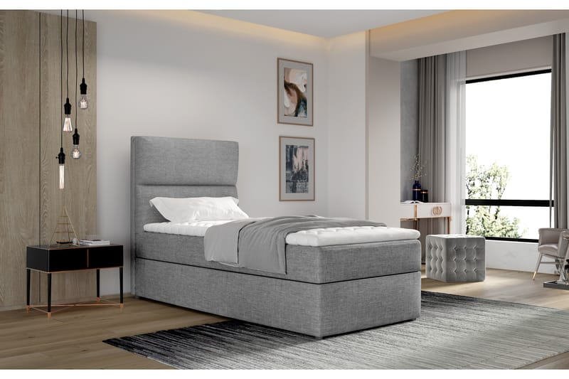 Säilytyssänky Lomagna 90x200 cm Pystyommel - Harmaa - Huonekalut - Sänky - Sängyt säilytystilalla - Parisänky säilytystilalla