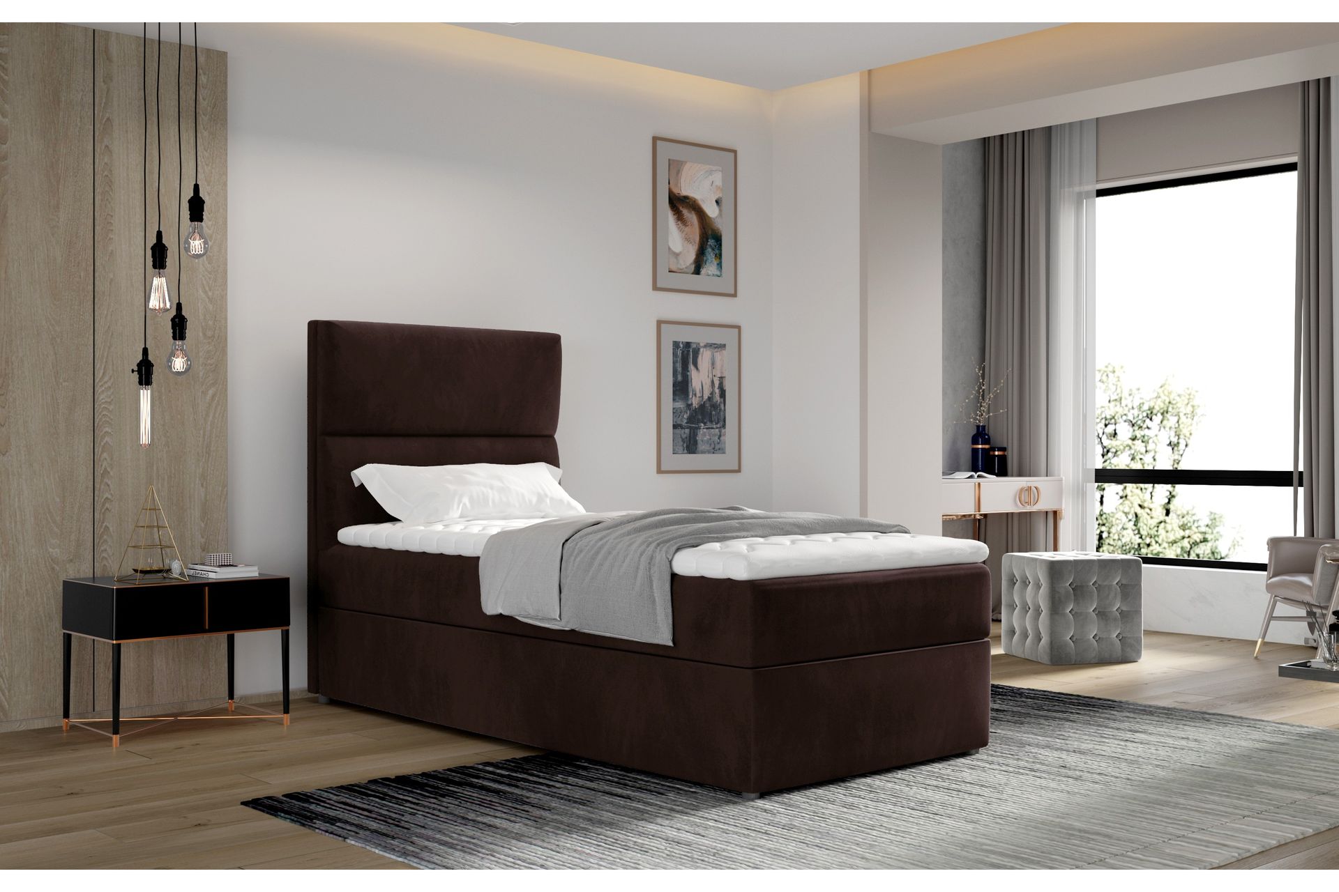 Säilytyssänky Lomagna 90x200 cm Pystyommel - Ruskea - Huonekalut - Sänky - Sängyt säilytystilalla - Parisänky säilytystilalla