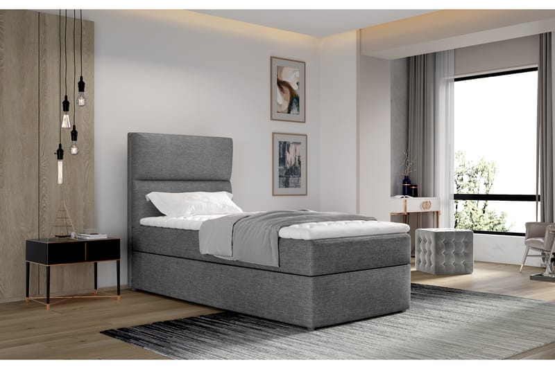 Säilytyssänky Lomagna 90x200 cm Pystyommel - Harmaa - Huonekalut - Sänky - Sängyt säilytystilalla - Parisänky säilytystilalla