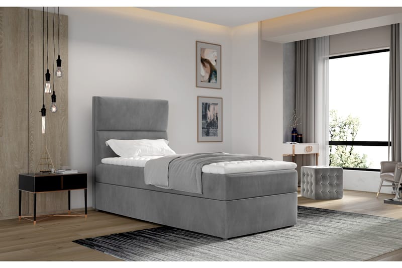 Säilytyssänky Lomagna 90x200 cm Pystyommel - Harmaa - Huonekalut - Sänky - Sängyt säilytystilalla