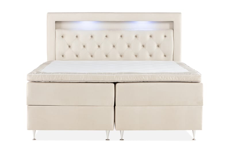 Säilytyssänky Monopoli LED-valaistuksella 160x200 cm Sametti - Beige - Huonekalut - Sänky - Sängyt säilytystilalla
