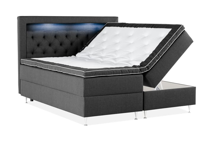 Säilytyssänky Monopoli LED-valaistuksella 180x200 cm - Musta - Parisänky säilytystilalla - Yhden hengen sängyt - Yhden hengen sänky säilytystilalla - Parisänky - Sängyt säilytystilalla