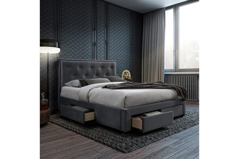 Sänky Glossy 160x200cm Harmony Delux Patjalla Harmaa - Huonekalut - Sänky - Sängyt säilytystilalla