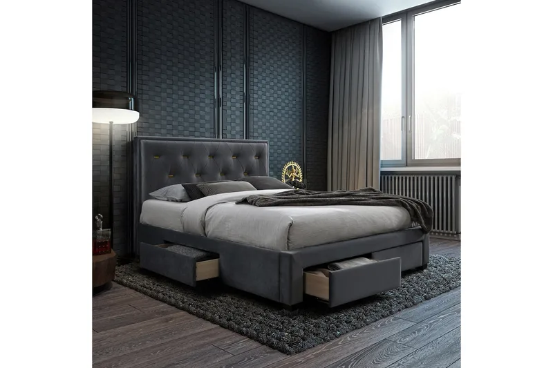 Sänky Glossy 160x200cm Harmony Delux Patjalla Harmaa - Huonekalut - Sänky - Sängyt säilytystilalla