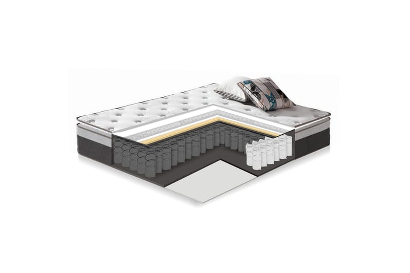 Sänky Glossy 160x200cm Harmony Top Pocket Patjalla Harmaa - Huonekalut - Sänky - Sängyt säilytystilalla