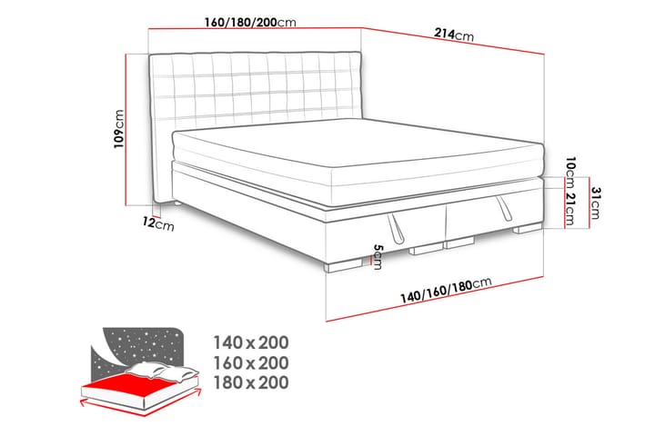 Sänky Kacper 140x200 cm - Sängyt säilytystilalla