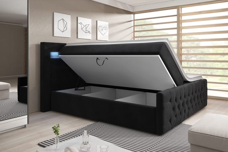 Sänkypaketti Celio 140x200 Nosto - Musta/Sametti - Huonekalut - Sänky - Sängyt säilytystilalla