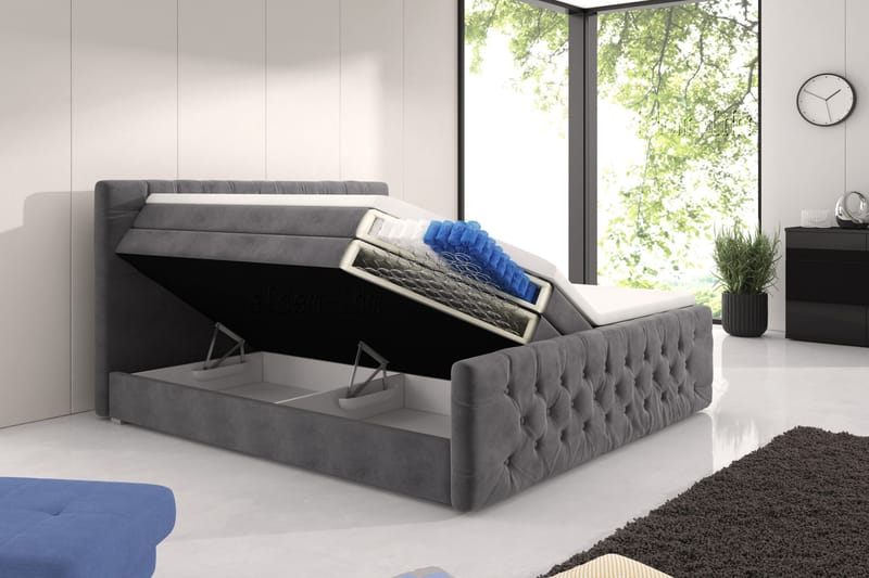 Sänkypaketti Celio 160x200 Nosto - Harmaa/Sametti - Huonekalut - Sänky - Sängyt säilytystilalla