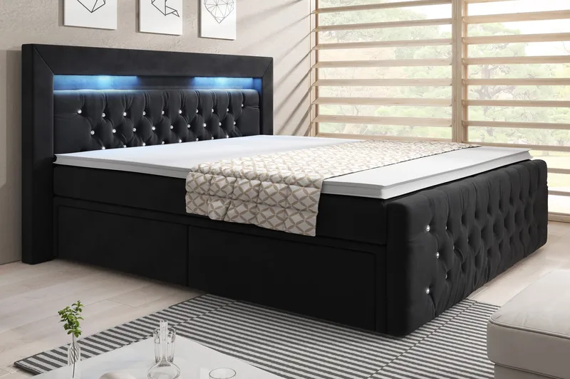 Sänkypaketti Celio 180x200 Laatikko - Musta/Sametti - Huonekalut - Sänky - Sängyt säilytystilalla