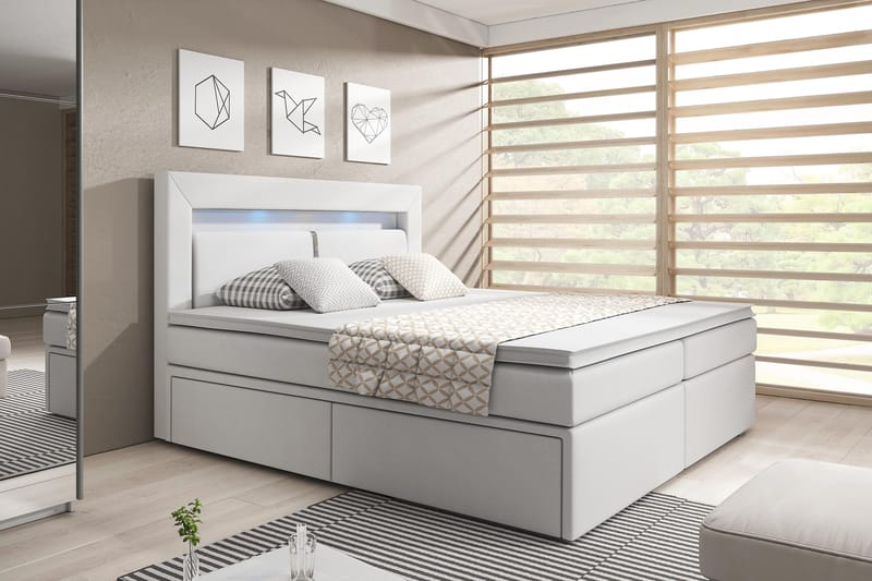 Sänkypaketti Pisa 180x200 säilytyksellä - Valkoinen - Huonekalut - Sänky - Sängyt säilytystilalla