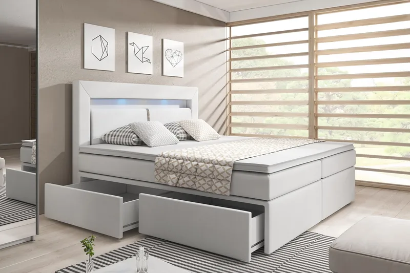 Sänkypaketti Pisa 180x200 säilytyksellä - Valkoinen - Huonekalut - Sänky - Sängyt säilytystilalla