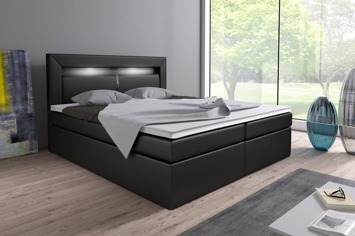 Sänkypaketti Pisa 180x200 säilytyksellä Sängynpääty - Musta - Sänkypaketti - Sängyt säilytystilalla