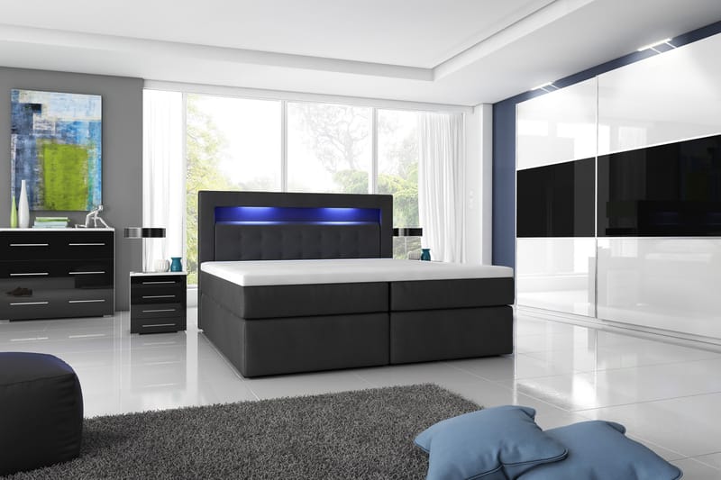 Sänkypaketti Pisa 180x200 säilytyksellä Pikeerattu Pääty - Musta - Huonekalut - Sänky - Sängyt säilytystilalla