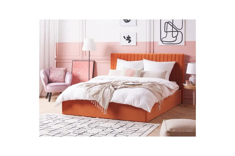 Sänky, jossa säilytystila Vion - Oranssi, 160x200 cm - Huonekalut - Sänky - Sänkykehikot & sängynrungot