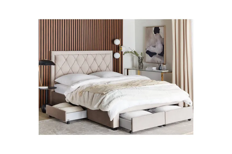 Sänky laatikoilla Lievin - Beige, 160x200 cm - Huonekalut - Sänky - Sänkykehikot & sängynrungot