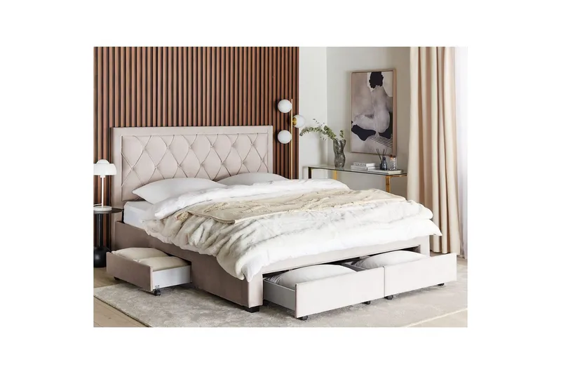 Sänky laatikoilla Lievin - Beige, 180x200 cm - Huonekalut - Sänky - Sänkykehikot & sängynrungot