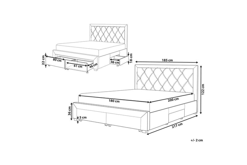 Sänky laatikoilla Lievin - Harmaa, 180x200 cm - Huonekalut - Sänky - Sänkykehikot & sängynrungot