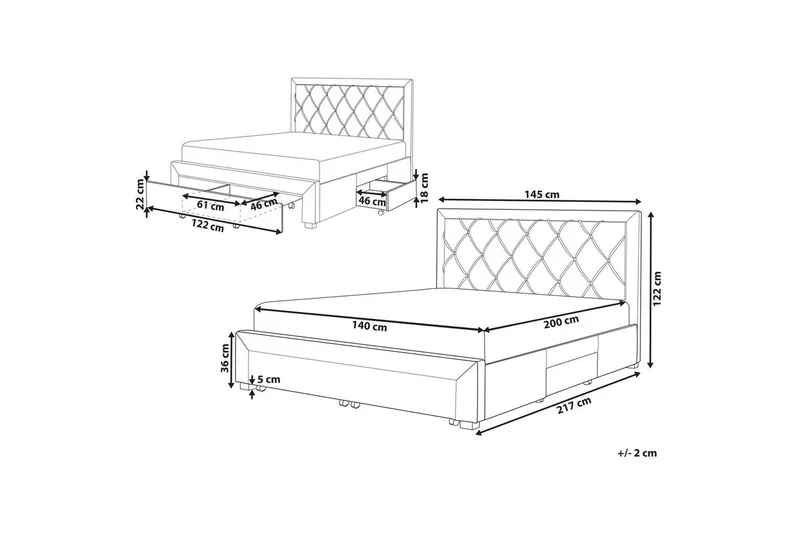 Sänky laatikoilla Lievin - Sininen, 140x200 cm - Huonekalut - Sänky - Sänkykehikot & sängynrungot