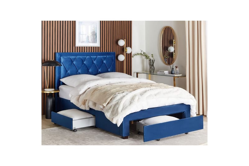 Sänky laatikoilla Lievin - Sininen, 140x200 cm - Huonekalut - Sänky - Sänkykehikot & sängynrungot