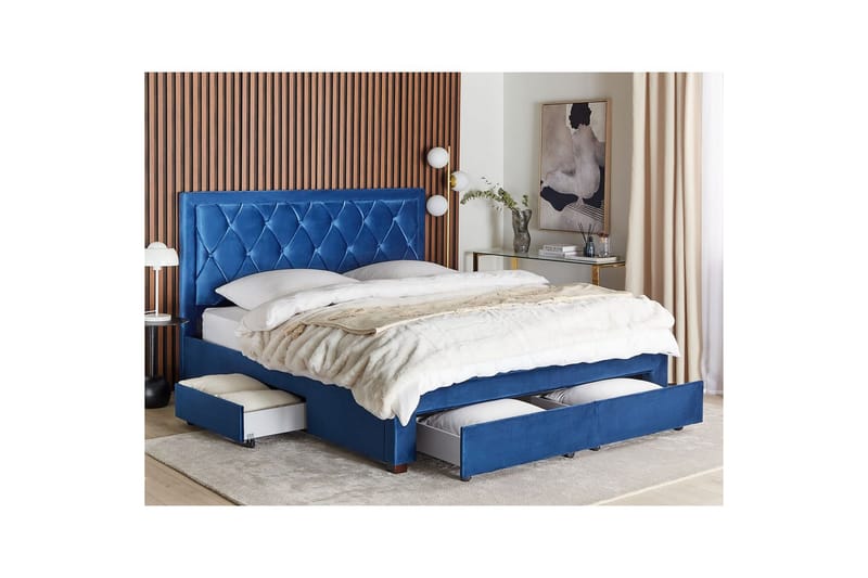 Sänky laatikoilla Lievin - Sininen, 180x200 cm - Huonekalut - Sänky - Sänkykehikot & sängynrungot