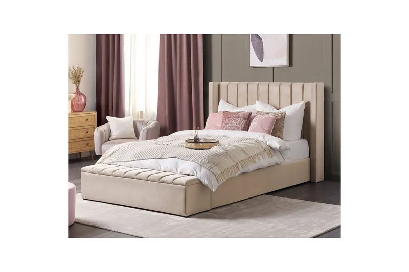 Sänky säilytyspenkillä Noyers - Beige, 160x200 cm - Huonekalut - Sänky - Sänkykehikot & sängynrungot