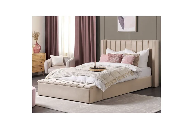 Sänky säilytyspenkillä Noyers - Beige, 180x200 cm - Huonekalut - Sänky - Sänkykehikot & sängynrungot