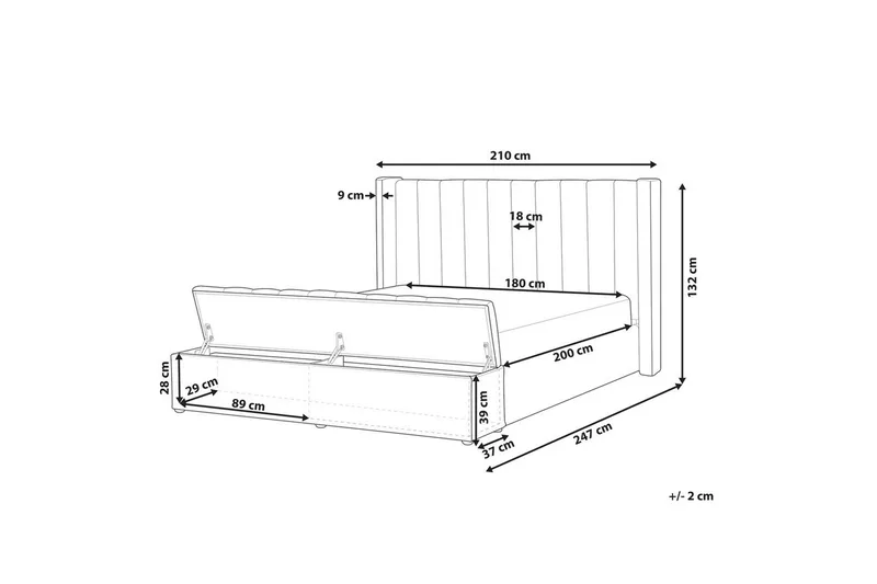 Sänky säilytyspenkillä Noyers - Musta, 180x200 cm - Huonekalut - Sänky - Sänkykehikot & sängynrungot