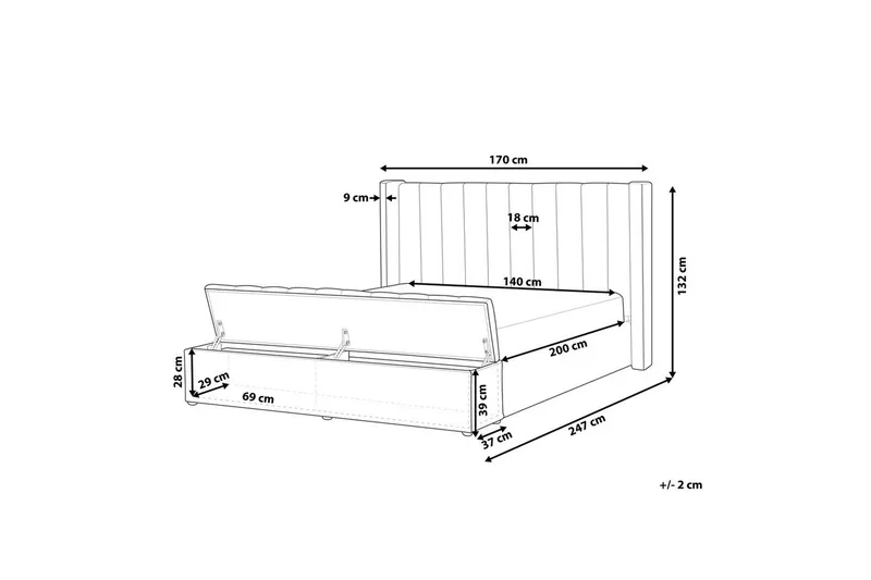 Sänky säilytyspenkillä Noyers - Rosa, Vaaleanpunainen, 140x200 cm - Huonekalut - Sänky - Sänkykehikot & sängynrungot